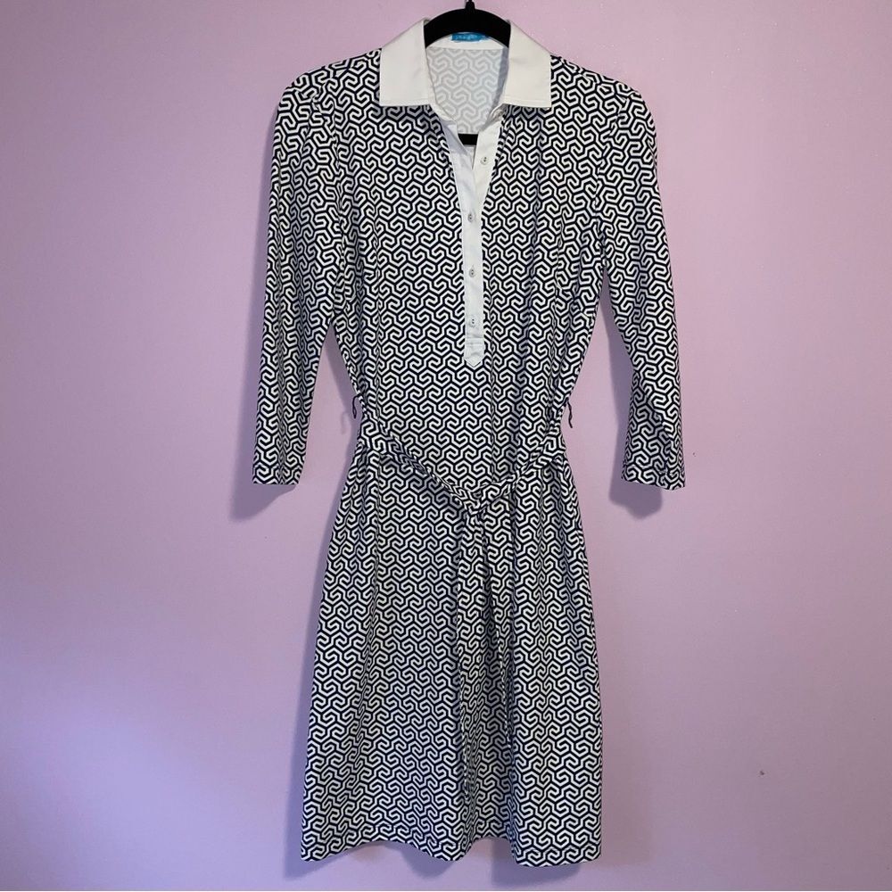 J. McLaughlin XS Elsie Shirt Dress in Navy Blue White Catalina Cloth